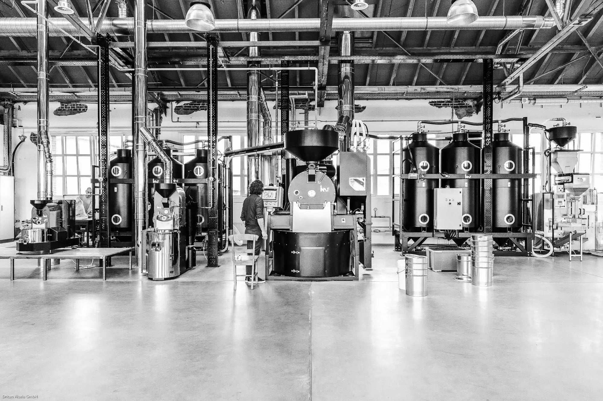 Industrial coffee roasting machinery.
